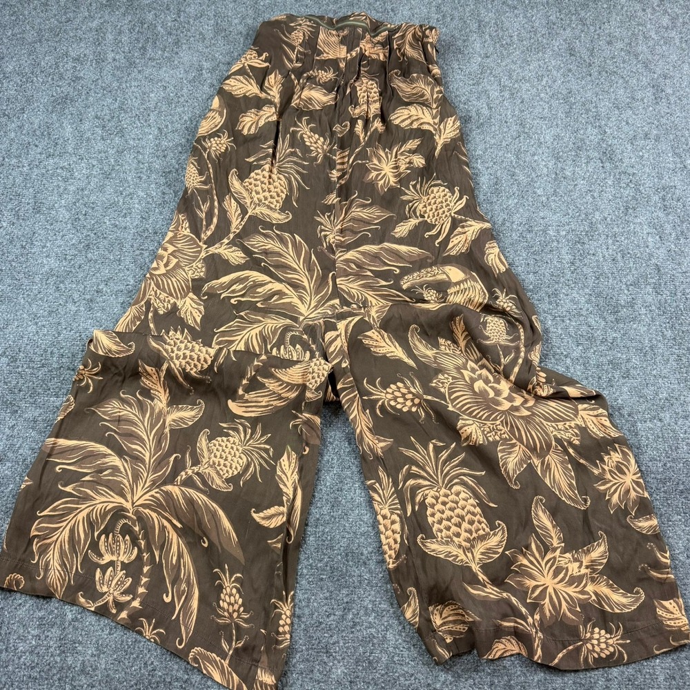 Farm Rio Anthropologie Strapless Jumpsuit Women Small Brown Tropical FLAW
